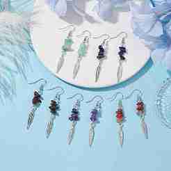 Женские серьги с подвесками из натуральных смешанных камней&nbsp;EJEW-JE05935