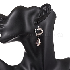 Серьги-подвески из гальванического стекла в форме сердца со слезинкой для женщин&nbsp;EJEW-JE06803