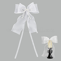 Полиэфирная марля с бантом и пластиковой жемчужной застежкой для штор&nbsp;AJEW-WH0314-541