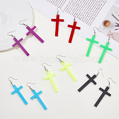 6 пара двухцветных акриловых сережек-крестиков с платиновыми железными штифтами для женщин&nbsp;EJEW-FI0003-25