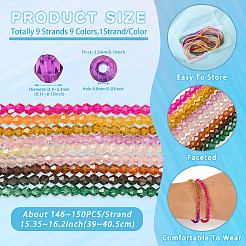 9 нити 9-х цветных градиентных стеклянных бусин&nbsp;DGLA-TA0001-36