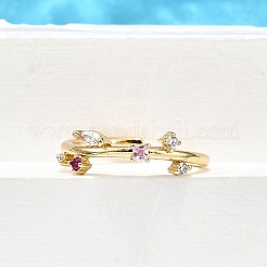 Манжеты из латуни с микро паве кубический цирконий для женщин&nbsp;RJEW-H247-09G