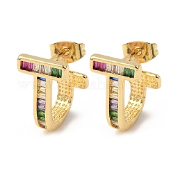 Т-образные серьги-гвоздики из латуни с микропаве из кубических цирконий&nbsp;EJEW-B153-07G