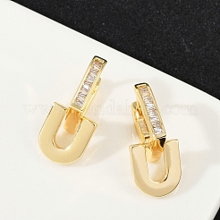 U-образные серьги-кольца из латуни с прозрачным кубическим цирконием&nbsp;EJEW-Q016-20G