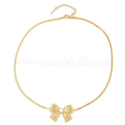 Ожерелья с подвеской в виде банта из плоской цепочки-змейки из нержавеющей стали 304&nbsp;NJEW-Z046-04G