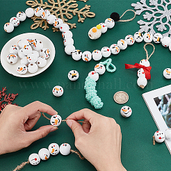 Рождественские печатные деревянные европейские бусы&nbsp;WOOD-PH0003-23