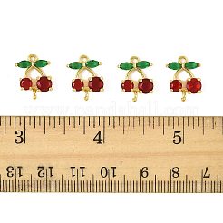 4 шт. латунные подвески-коннекторы с зеленым и красным кубическим цирконием в виде вишни&nbsp;KK-FS0001-84