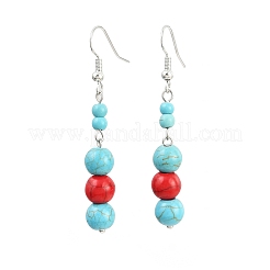 Бронзовые синтетические бирюзовые серьги&nbsp;EJEW-JE06589-03