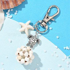 Подвесные украшения из морской звезды и круглой синтетической бирюзы&nbsp;HJEW-JM03276