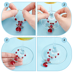 32 шт. 8-х цветные стеклянные подвески-ангелы для бокалов вина&nbsp;AJEW-PH01651