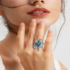 1 шт. овальные кольца из богемской синтетической бирюзы&nbsp;RJEW-LP0005-05