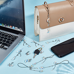 4 шт. стеклянные и латунные мобильные ремешки и мобильные пылезащитные вилки и подвесные комплекты для украшения&nbsp;HJEW-OC00029