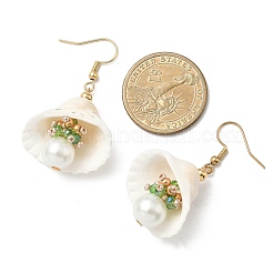 Серьги-ракушки из нержавеющей стали 304 с круглыми подвесками&nbsp;EJEW-MZ00549-07