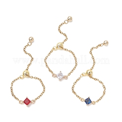 3 регулируемое кольцо на палец из латуни с ромбовидными звеньями&nbsp;RJEW-JR00975