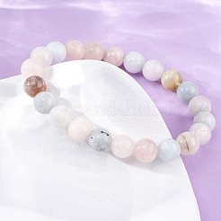 Браслеты из натурального морганита с круглыми бусинами для мужчин и женщин&nbsp;BJEW-G743-01H-01