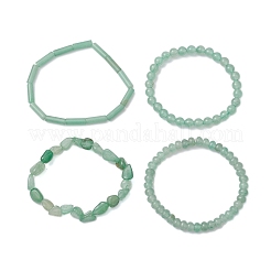 Комплекты эластичных браслетов из натурального зеленого авантюрина с бусинами&nbsp;BJEW-JB10782