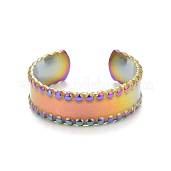 Ионное покрытие (IP) радужного цвета из нержавеющей стали 304 плоское открытое кольцо-манжета для женщин&nbsp;RJEW-C025-10M