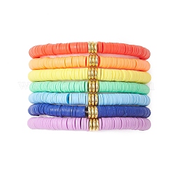 7шт 7-х цветные браслеты ручной работы из полимерной глины heishi и латунных бусин для женщин&nbsp;BJEW-MZ00199