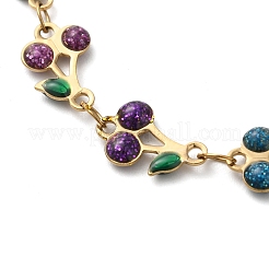 Браслеты из нержавеющей стали 304 с блестящими вишневыми звеньями для женщин&nbsp;BJEW-C076-02B-01