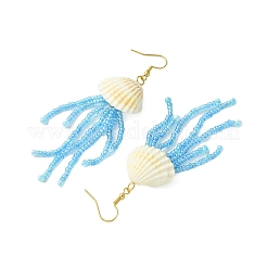 Серьги-подвески из натурального искусственного жемчуга в форме ракушки&nbsp;EJEW-MZ00231-02