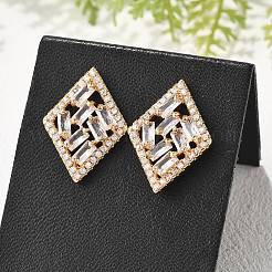 Серьги-гвоздики из латуни с микропаве из прозрачного кубического циркония в форме ромба для женщин&nbsp;EJEW-G428-05G