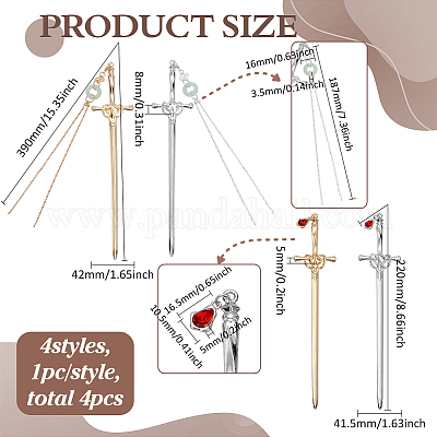 4 шт. 4 стиля сплава палочки для волос фурнитура&nbsp;AJEW-FG0007-35-1