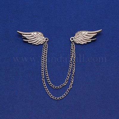 Двойное крыло с подвесной цепочкой из сплава брошь на воротник костюма&nbsp;JEWB-WH0026-01P-1