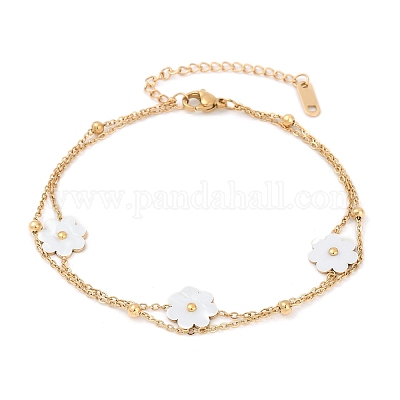 Браслеты на ногу из нержавеющей стали 304 с акриловыми цветочными подвесками&nbsp;LS-AJEW-Z044-01G-1