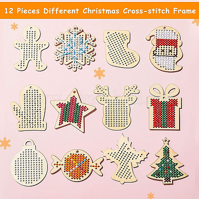 1 пакетик наборов для вышивки крестом по дереву на рождественскую тематику&nbsp;WOOD-SC0002-24-1