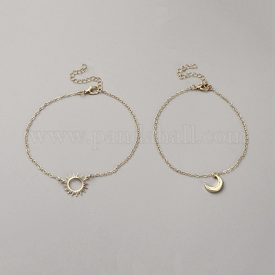 Латунные браслеты на ногу с подвесками в виде луны и солнца&nbsp;AJEW-WH0248-866-1