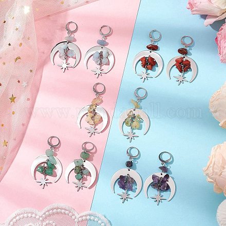 Серьги с застежкой-молнией из натурального смешанного камня EJEW-JE06200-1