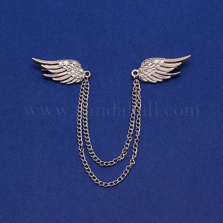 Двойное крыло с подвесной цепочкой из сплава брошь на воротник костюма&nbsp;JEWB-WH0026-01P-1