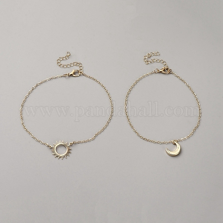 Латунные браслеты на ногу с подвесками в виде луны и солнца&nbsp;AJEW-WH0248-866-1