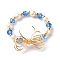 Imitate Austrian Crystal Bicone Glass Beaded Finger Rings, with Round Shell Pearl Beads and 304 Stainless Steel Round Beads, Eco-Friendly Copper Wire, Bowknot, Golden, Blue, US Size 9(18.9mm)