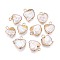 Electroplated Natural Keshi Pearl Heart Pendants, Cultured Freshwater Pearl Baroque Pearl Charms, Golden, Seashell Color, 12~18.5x10~15x3~7mm, Hole: 1.8mm