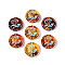 Painted Transparent Acrylic Beads, Imitation Amber, Flat Round with Sunflower, Sienna, 18x5~5.5mm, Hole: 1.6~1.8mm, about 384pcs/500g