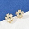 Flower Brass Micro Pave Clear Cubic Zirconia Stud Earrings, Rack Plating, Lasting Plated, Cadmium Free & Lead Free, Flower, 12mm