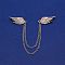 Double Wing with Hanging Chain Alloy Suit Collar Brooch, Clear Glass Lapel Pin for Women, Platinum, 223x3mm