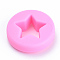 Food Grade Eco-Friendly Silicone Focal Beads, Flat Round with Star, Hot Pink, 21x7mm, Hole: 2mm
