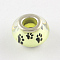 Large Hole Dog Paw Prints Pattern Resin European Beads, with Silver Color Plated Brass Double Cores, Rondelle, Pale Green, 14x9~10mm, Hole: 5mm