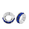 Brass Rhinestone Spacer Beads, Grade A, Rondelle, Silver Color Plated, Sapphire, 10x4.2mm, Hole: 5.2~5.7mm