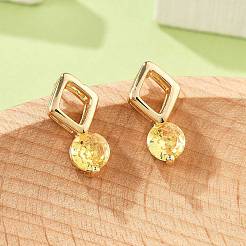 Серьги-гвоздики в форме ромба и плоского круглого кубического циркония из латуни с микропаве для женщин&nbsp;EJEW-G428-20G