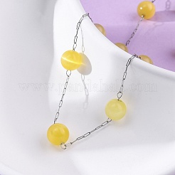 Круглые бусины кошачий глаз из нержавеющей стали 304&nbsp;NJEW-C073-01P-03