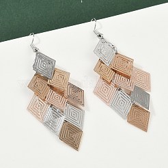 Серьги-подвески в форме ромба из нержавеющей стали 430&nbsp;EJEW-A137-01P-02