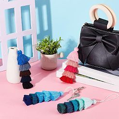 4 шт. 4-х цветные хлопковые многослойные подвесные украшения с кисточками&nbsp;AJEW-OC0003-43