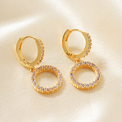 Элегантные латунные серьги-кольца с прозрачным кубическим цирконием&nbsp;HI6986-1