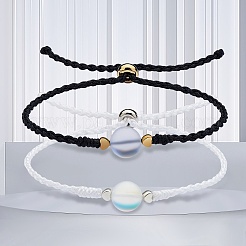 2шт 2 цвета синтетический лунный камень круглый браслет-слайдер из бисера&nbsp;BJEW-SW00057-02