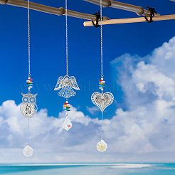 8 шт. 8 стиля латунные полые подвесные украшения в виде сердца/совы/ангела/бабочки&nbsp;HJEW-AN0001-03