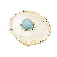 Кольца-манжеты из натурального кварца и цветочного амазонита в форме овала&nbsp;G-P599-01G-01