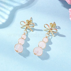 Серьги-гвоздики с подвесками из натурального смешанного камня в виде банта и круглой подвески&nbsp;EJEW-JE06780